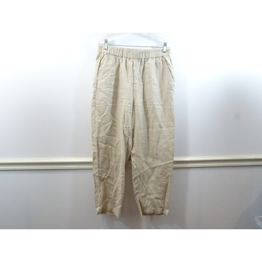 Quince Womens European Linen Elastic Waist Tapered Pants Sand Beige Size M